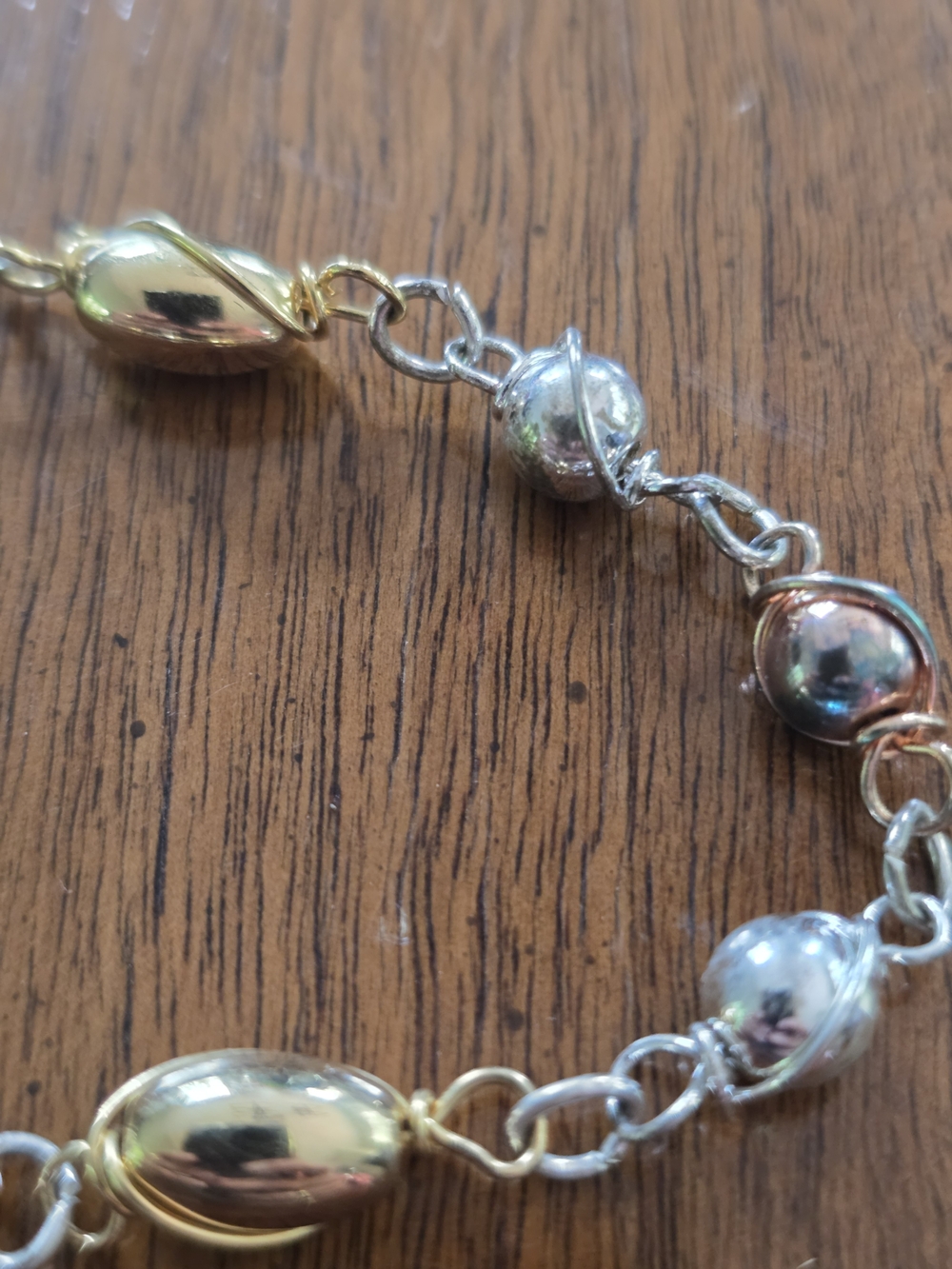 Gold, Silver And Rose Three Tone 18" Beaded Necklace - Unbranded